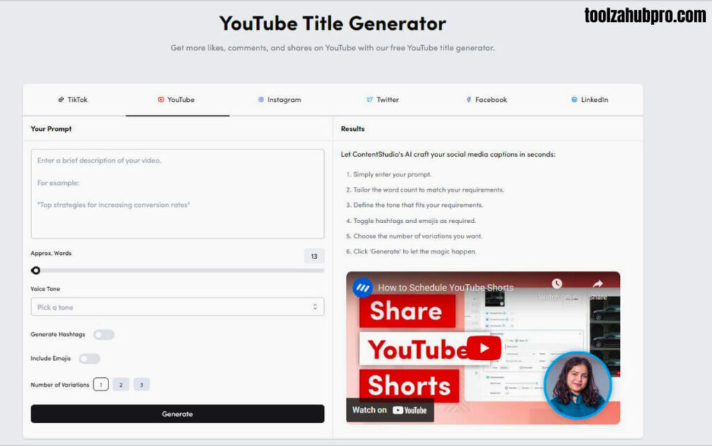 Best Youtube title generator tool interface showing input and generated titles