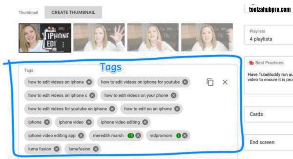 Free Youtube tags finder tool showing extracted keywords