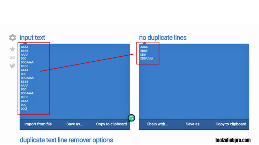 Showing of removing duplicate lines - toolzahubpro.com